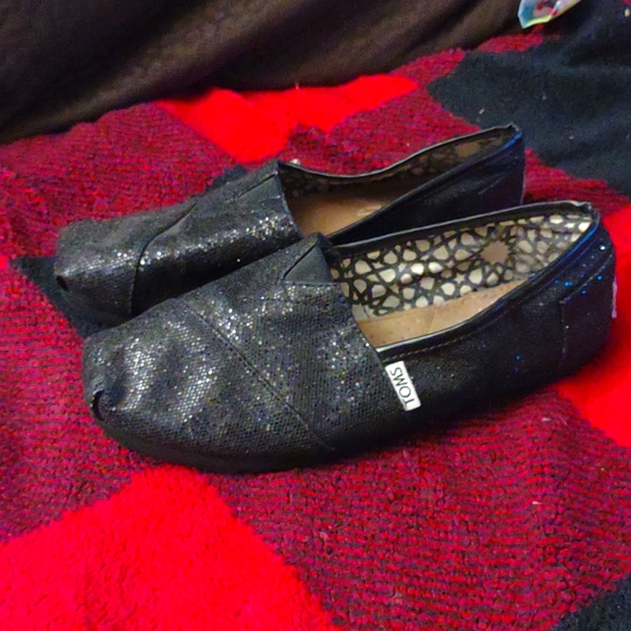 Toms sparkly Black Flats - Picture 1 of 4